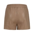 thumbnail image 4 of MIUOWANP Women's Summer Elastic Waist Shorts Faux Button Drawstring Waist Leather Look High-Waisted with Slits Casual Shorts Size L(8)Khaki, 4 of 5