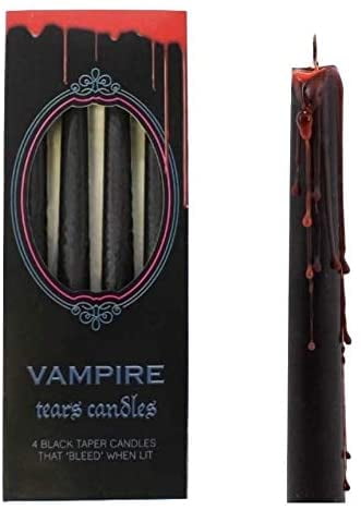 Pack of 4 Vampire Tears Black Taper Candles 