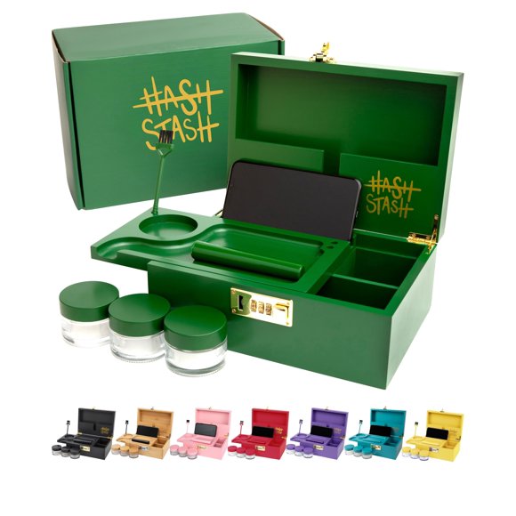 Caja de almacenamiento HASHSTASH OG Large Bamboo con cerradura y accesorios