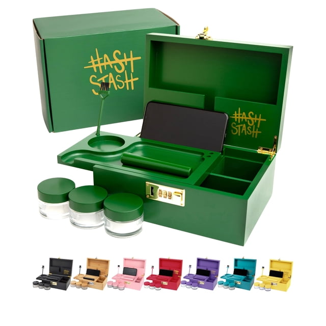 Caja de almacenamiento HASHSTASH OG Large Bamboo con cerradura y accesorios
