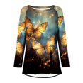 thumbnail image 4 of TSADFHJI Hauts à Manches Longues pour Femmes Printemps et Automne Imprimé Col Rond Raglan Manches Longues devant et derrière T-Shirt Mi-Long TTTG Noir, 4 of 5