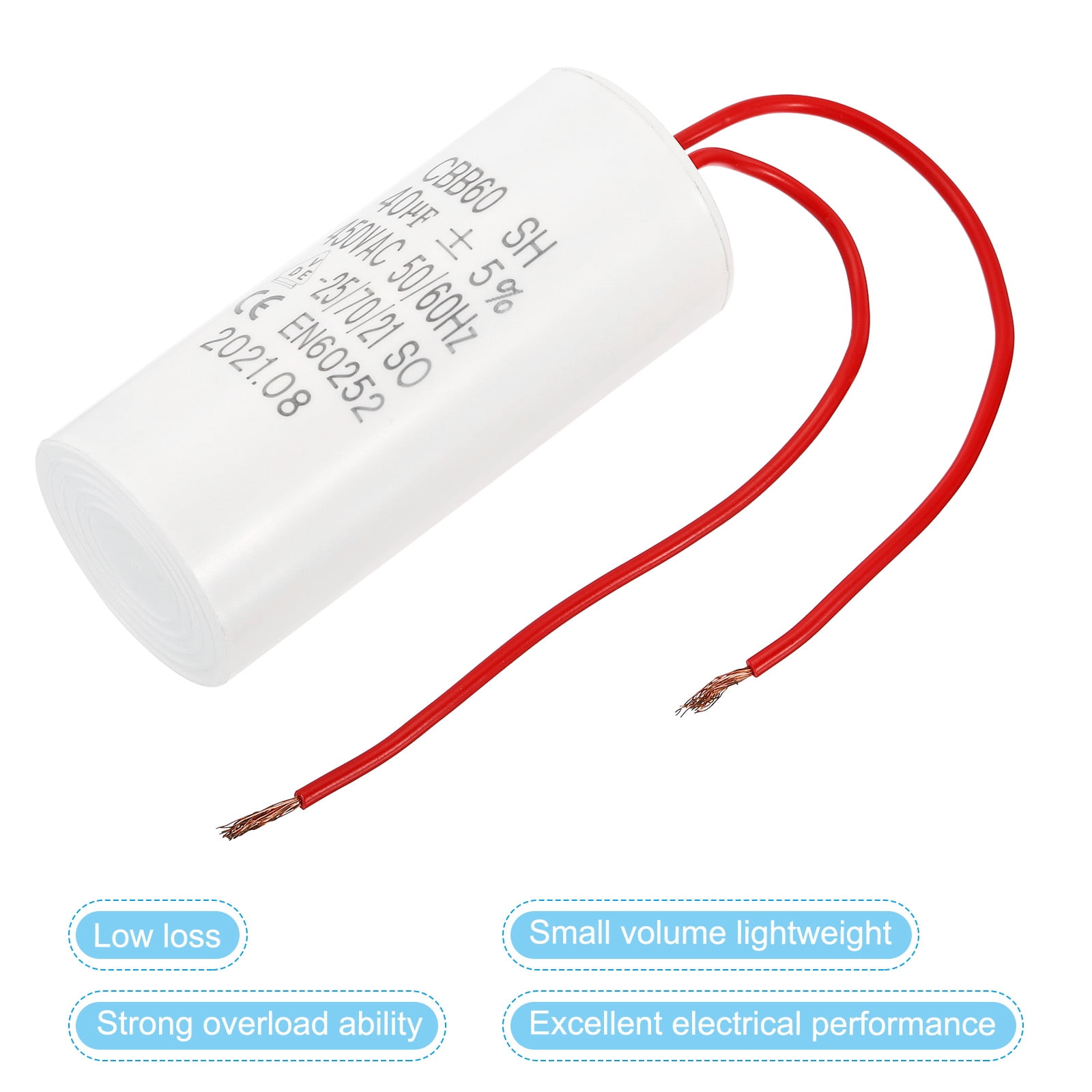 Uxcell CBB60 40uF Run Capacitor,2Pcs AC450V 50/60Hz with 2 Wires 16cm for Water Pump