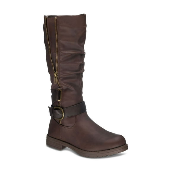 G.C. Shoes Womens Brown Buckle Accent Cushioned Slip Resistant Round Toe Stacked Heel Zip-Up Riding Boot 7.5