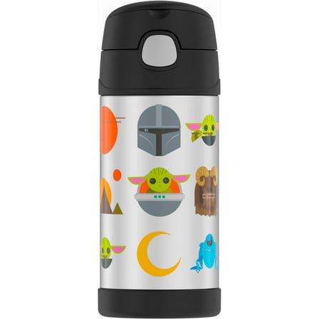 Thermos Kids Stainless Steel Vacuum Insulated Funtainer Straw Bottle, Mandalorian, 12oz