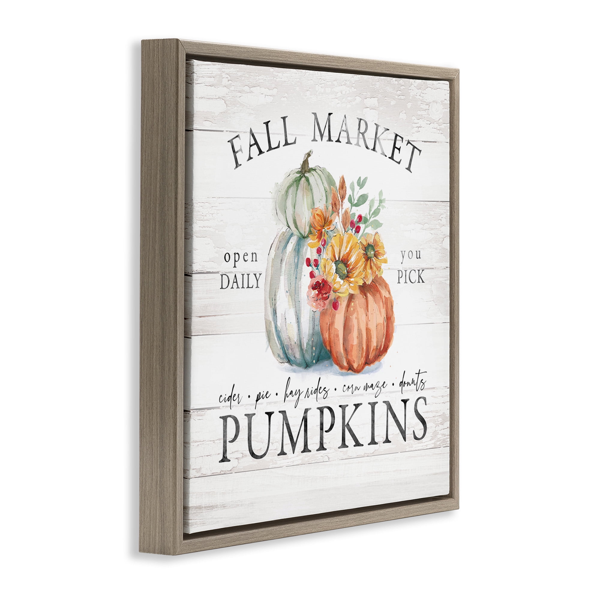 Stupell Industries Fall Country Market Pumpkins Botanical & Floral Painting Brown Floater Framed Canvas Art Print Wall Art, 25 x 25