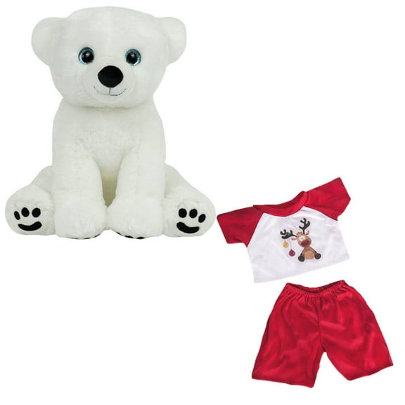 Plush Gear Polar Bear with Reindeer PJ for Stuffed Animal Outfit - 16 inch Make Own Plushie Teddy Bear Adorable Clothes, Gift for Kids