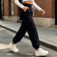 thumbnail image 4 of WIZUTIZ Women's Solid Color High Rise Jogger Pants Elastic Drawstring Waist Side Pockets Tapered Ankle Long Length Casual Sweatpants Soft Stretchy Everyday, 4 of 6