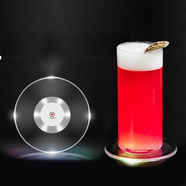 Posavasos con luz LED, paquete de 6 posavasos luminosos, posavasos LED acrílicos que cambian de color para barra de vidrio, jugo, cerveza, bodas, fiesta de Navidad, decoración, regalo (redondo)