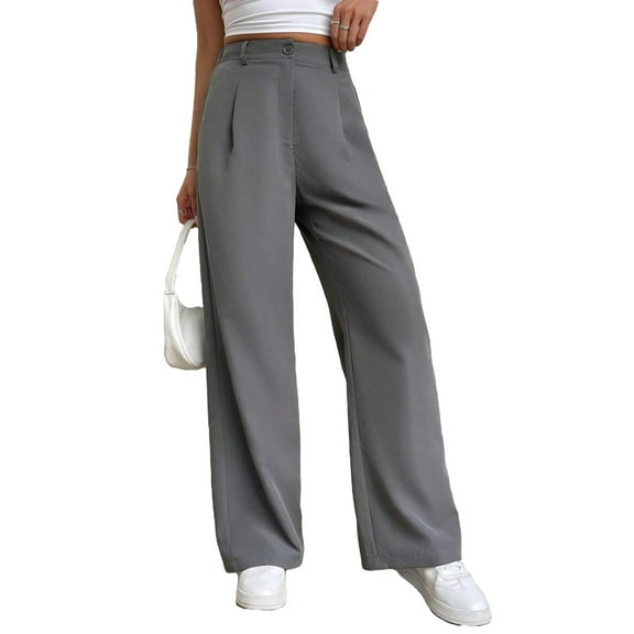 Women's Pants Elegant Plain Wide Leg Grey XS (2)