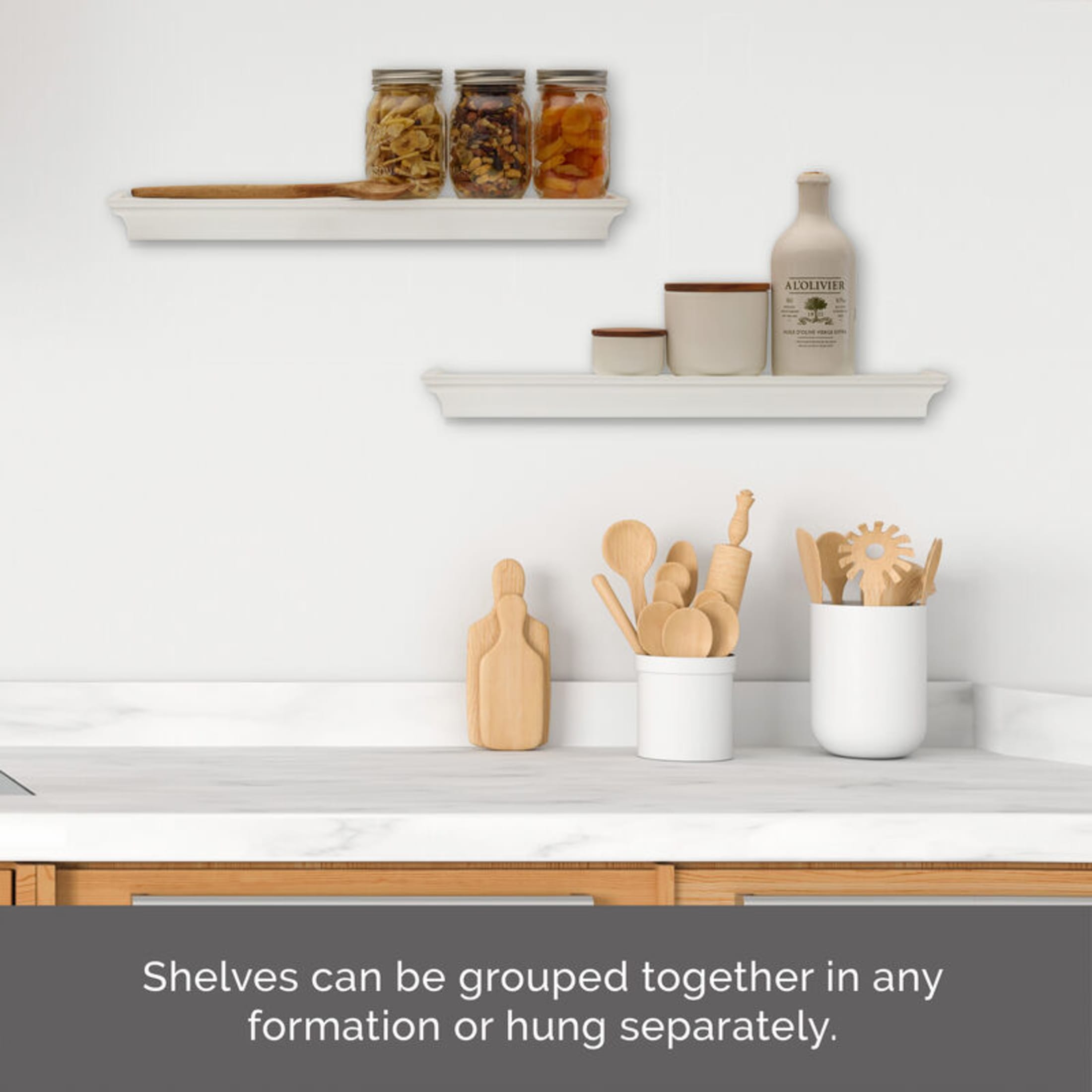 Melannco 20-inch Arlington Floating Wall Shelves Set of 2, White