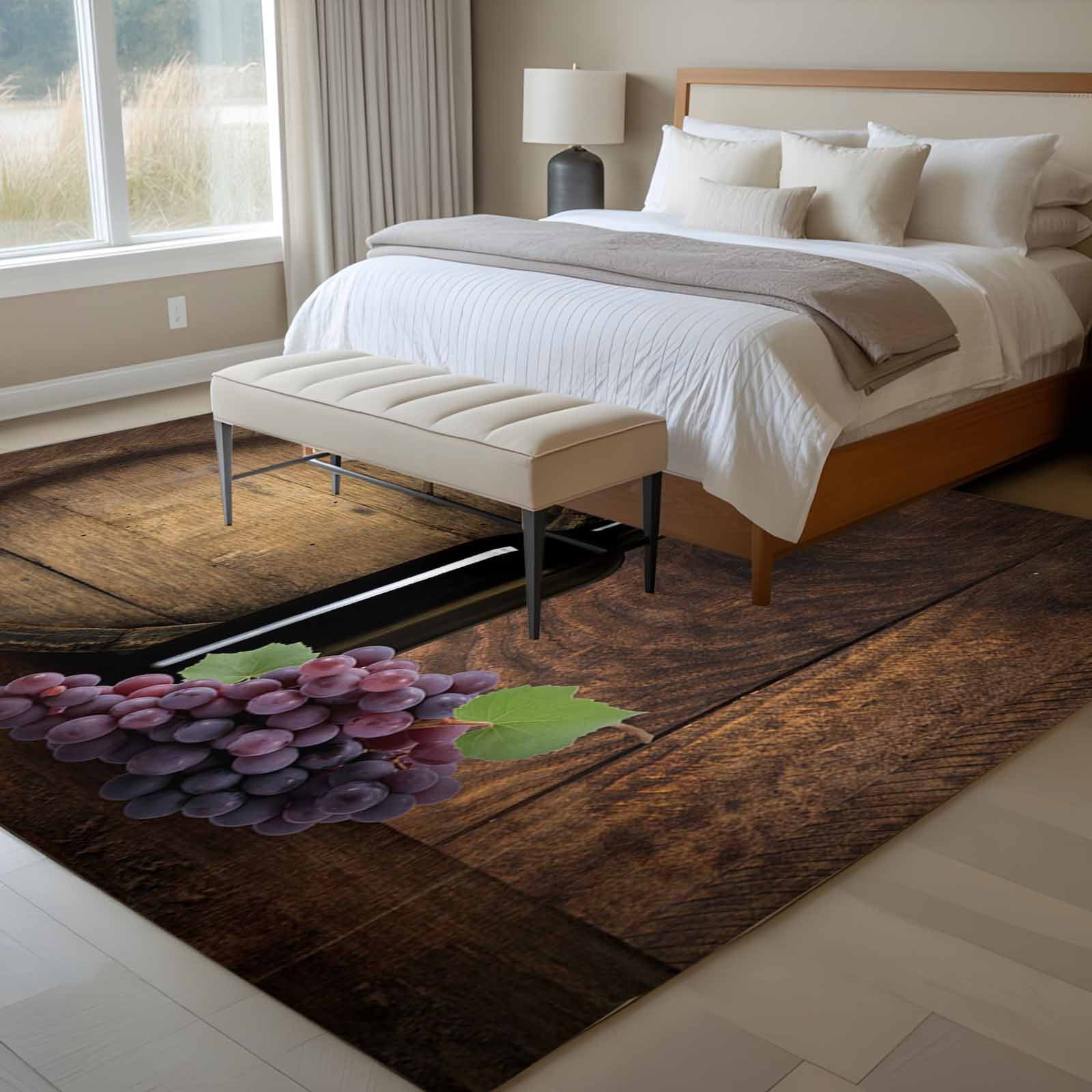 Red Wine Area Rugs 6'x9', Washable Small Throw Rugs for Kitchen Dining room, Grapes Farmhouse Wooden Grain Country Indoor Outdoor Rug Non-Slip Low Pile Carpet Runner Reversible Floor Mats