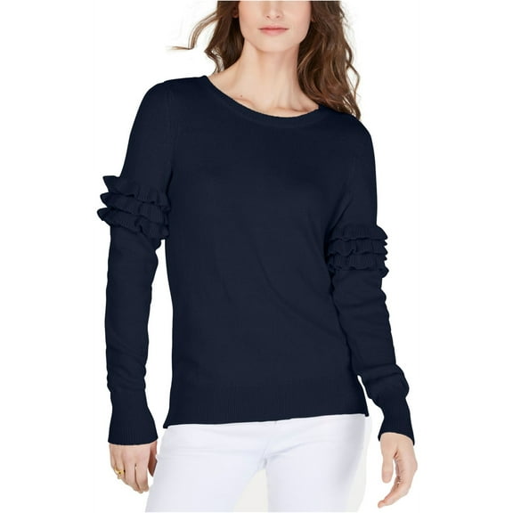 Michael Kors Womens Ruffle Sleeve Pullover Sweater, Blue, PM