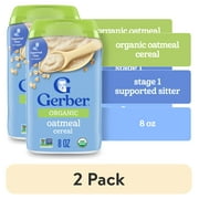 (2 pack) Gerber Stage 1 Baby Food, Organic Baby Oatmeal Cereal, 14g Whole Grains, Infant Cereal