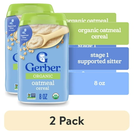 (2 pack) Gerber 2nd Foods Organic for Baby Grain & Grow Baby Cereal, Oatmeal, 8 oz Canister