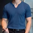 thumbnail image 2 of Men’s Slim Fit V-Neck Short Sleeve T-Shirt – Cotton Ribbed Knit – Midweight Base Layer or Standalone Tops Navy, 2 of 9