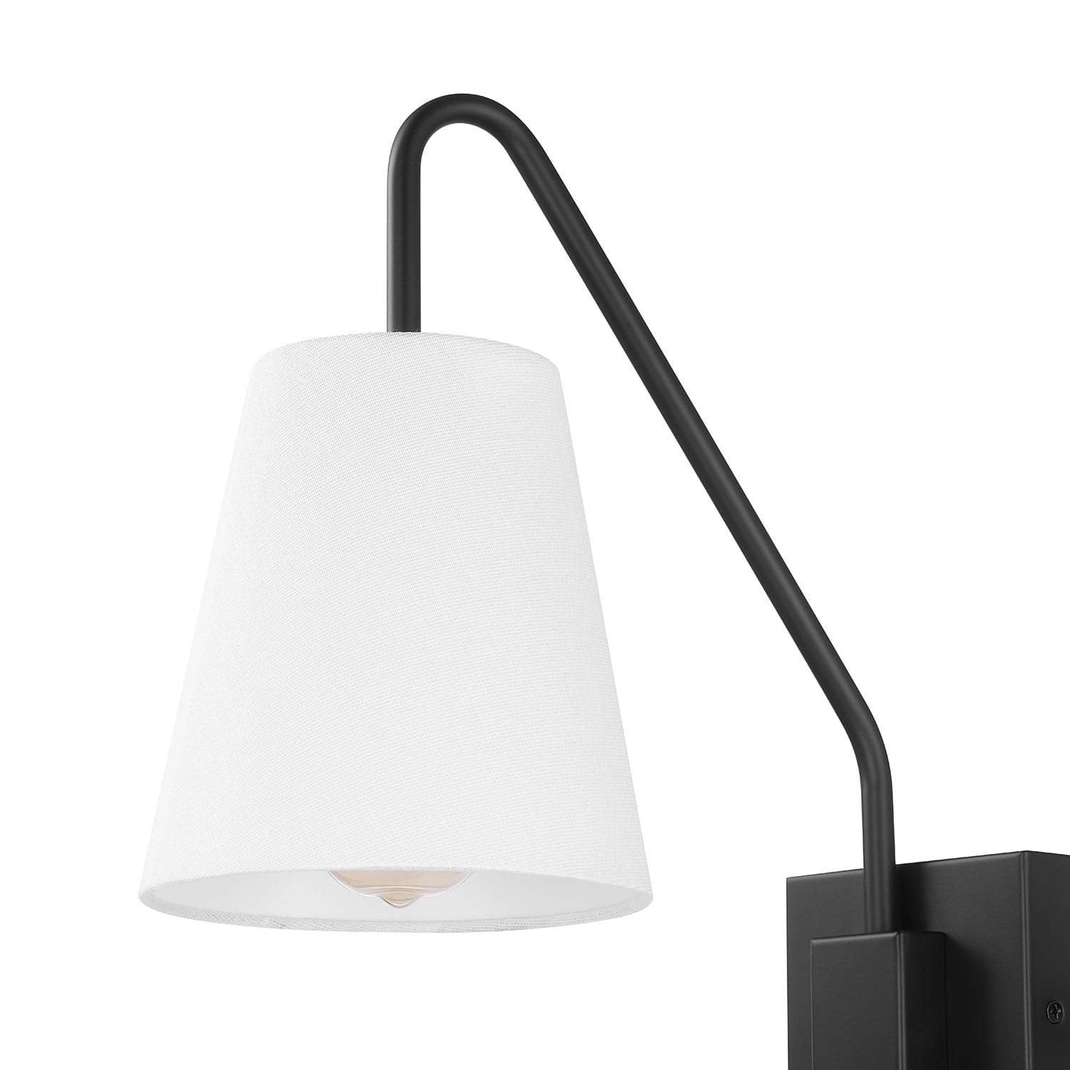 Globe Electric 1-Light Matte Black Plug-in or Hardwire Indoor Wall Sconce, White Fabric Shade