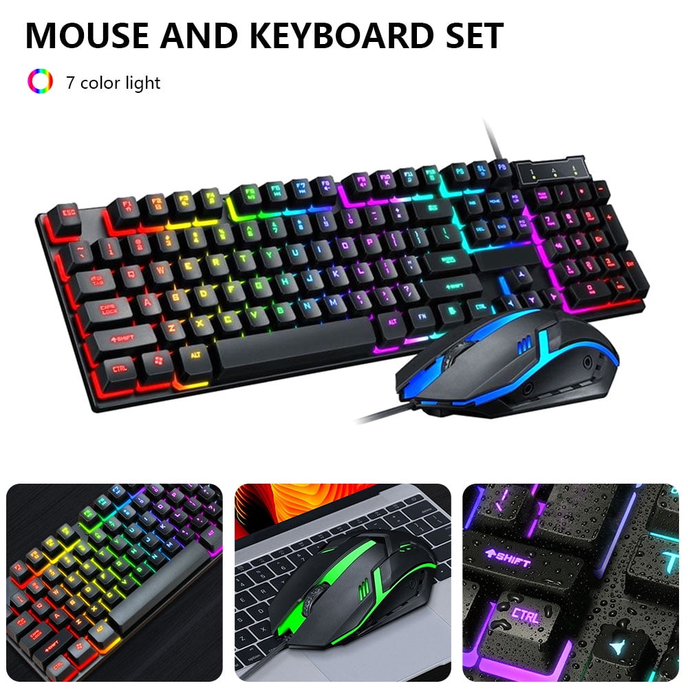 LED Rainbow Color Backlight Gaming Wired Keyboard Mouse Set Mechanical Keyboard 