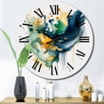 thumbnail image 1 of Designart "Azure, Teal, and Gold Brush IV" Fractals Oversized Wall Clock, 1 of 6