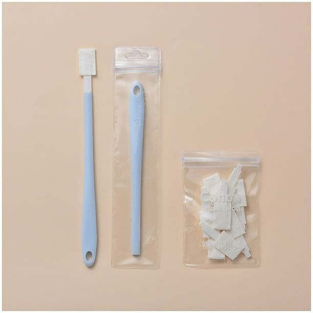 Juego de 30 cepillos desechables para limpiar grietas, cepillos de inodoro desechables, herramientas de limpieza de asientos de inodoro (azul, rosa)