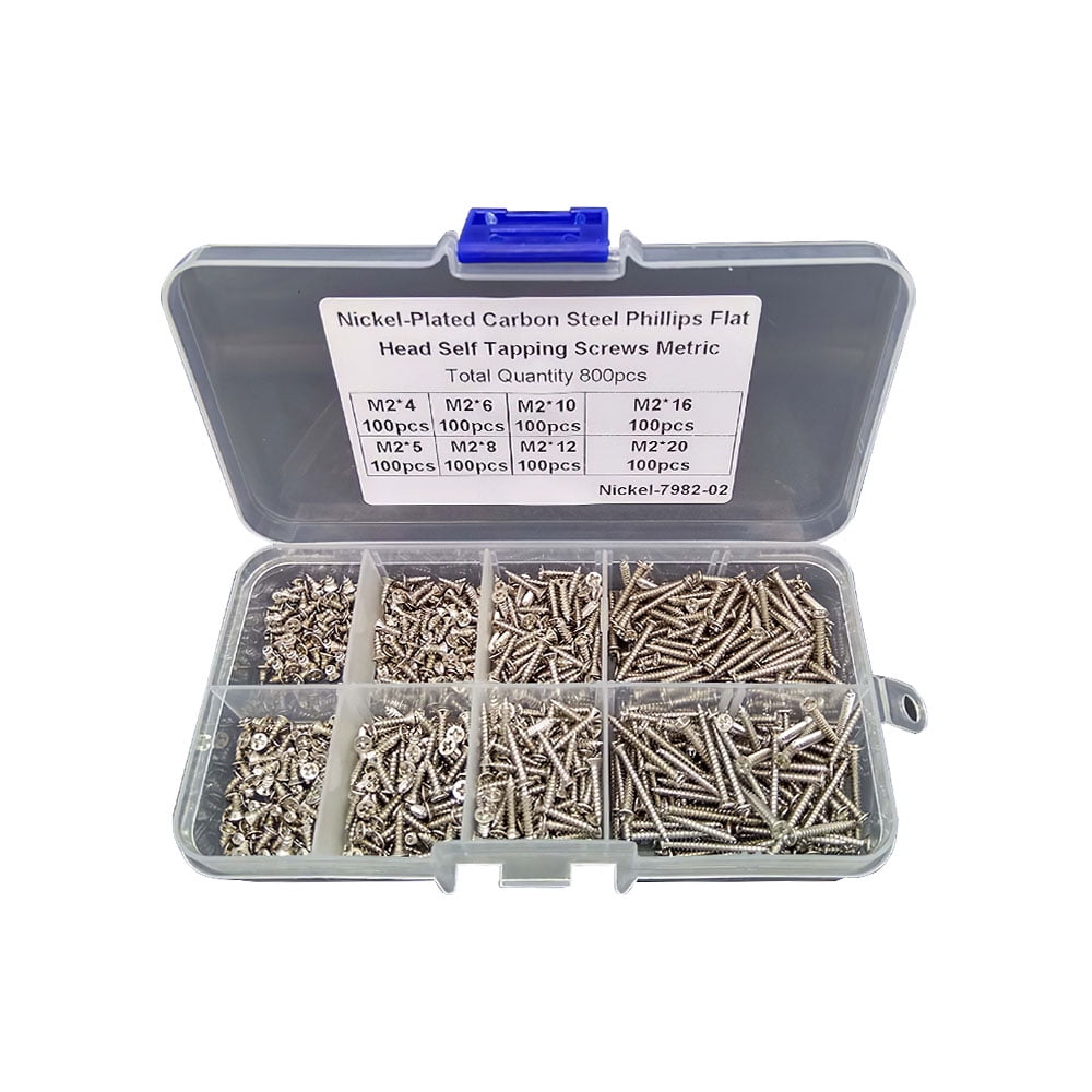 100Pcs x M2.6*8mm Countersunk Head Self Tapping Screw Phillips Ni-Plated Steel 