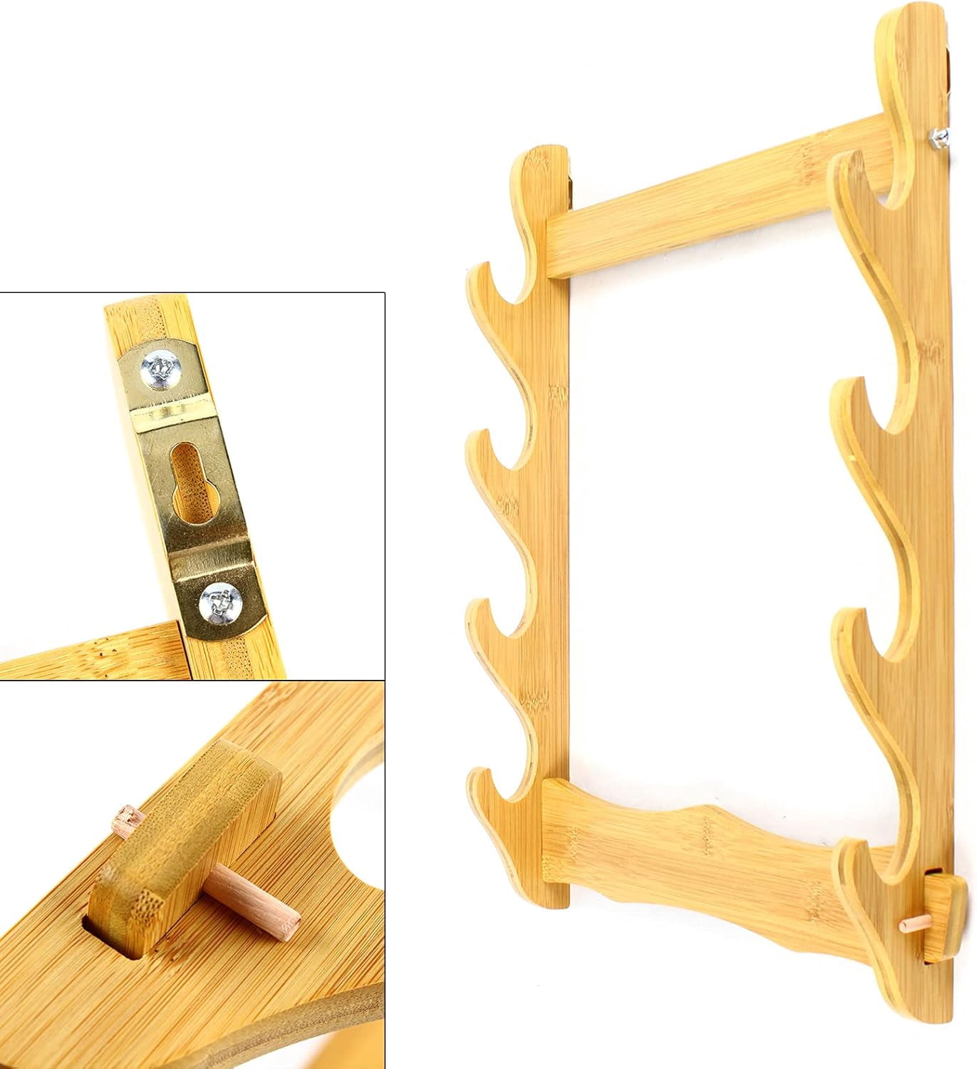 4 Wall Mount Wooden Rack Natural Wood Finish  Storage Shelf Holder