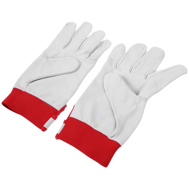 Guantes de jardinería para mujer, mangas antiespinas, de trabajo, de piel de cerdo, de tela roja.