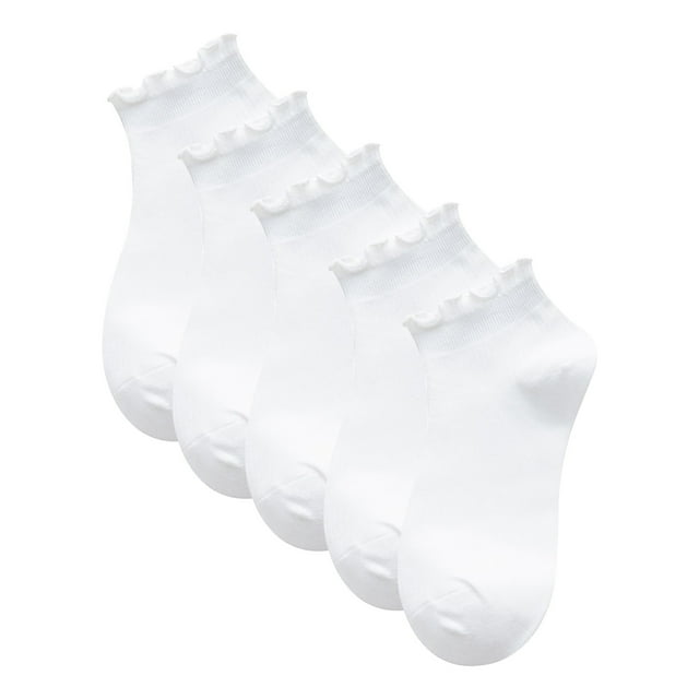 Calcetines bajos de algodón para mujer, 5 unidades - Calcetines japoneses con ribete de madera, calcetines tobilleros con volantes