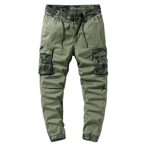HomeGardon Mens Pants Cargo Pants for Men Big & Tall Casual Cotton Tapered Ankle Length Relaxed Fit Pants Stretch Elastic Waist Drawstring Lightweight Work Pants Multi Pockets S-5XL