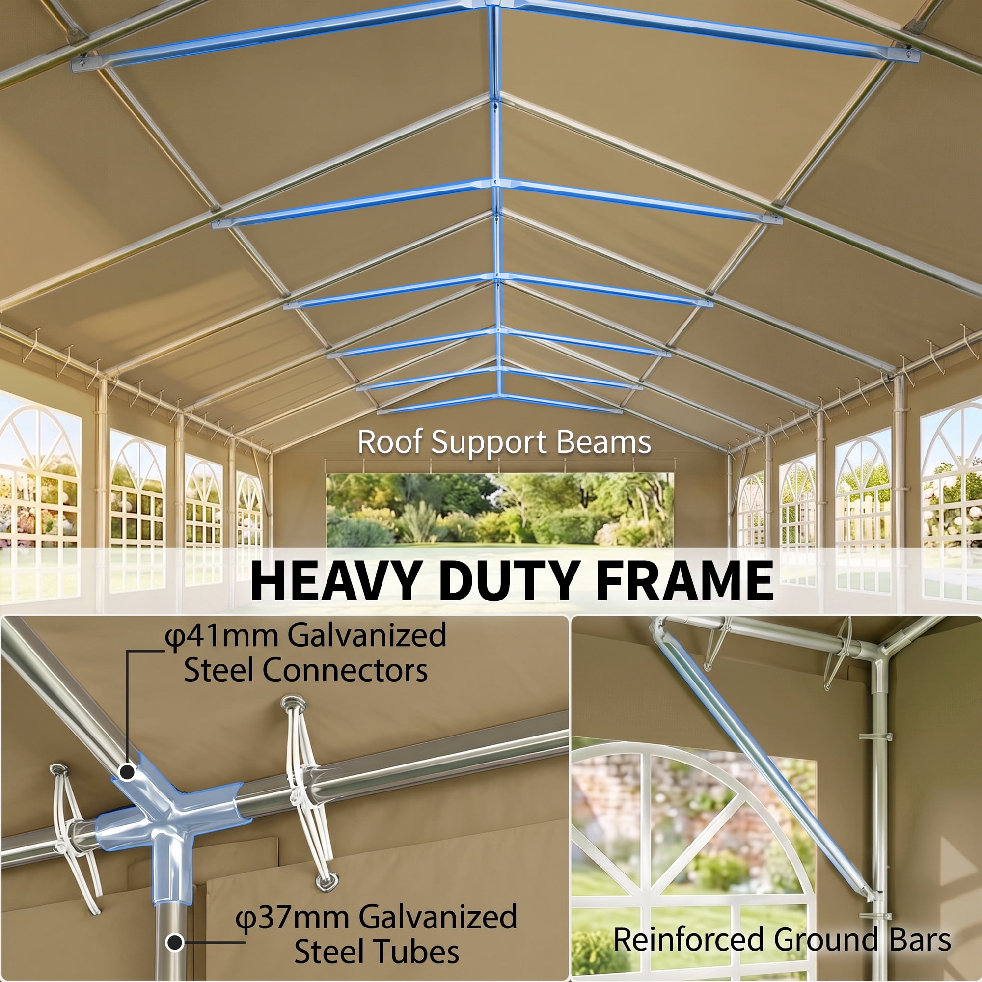Outsunny 20' x 40' Heavy Duty Party Tent, Galvanized Outdoor Canopy Tent with Removable Sidewalls, 12 Windows and 2 Doors, Brown
