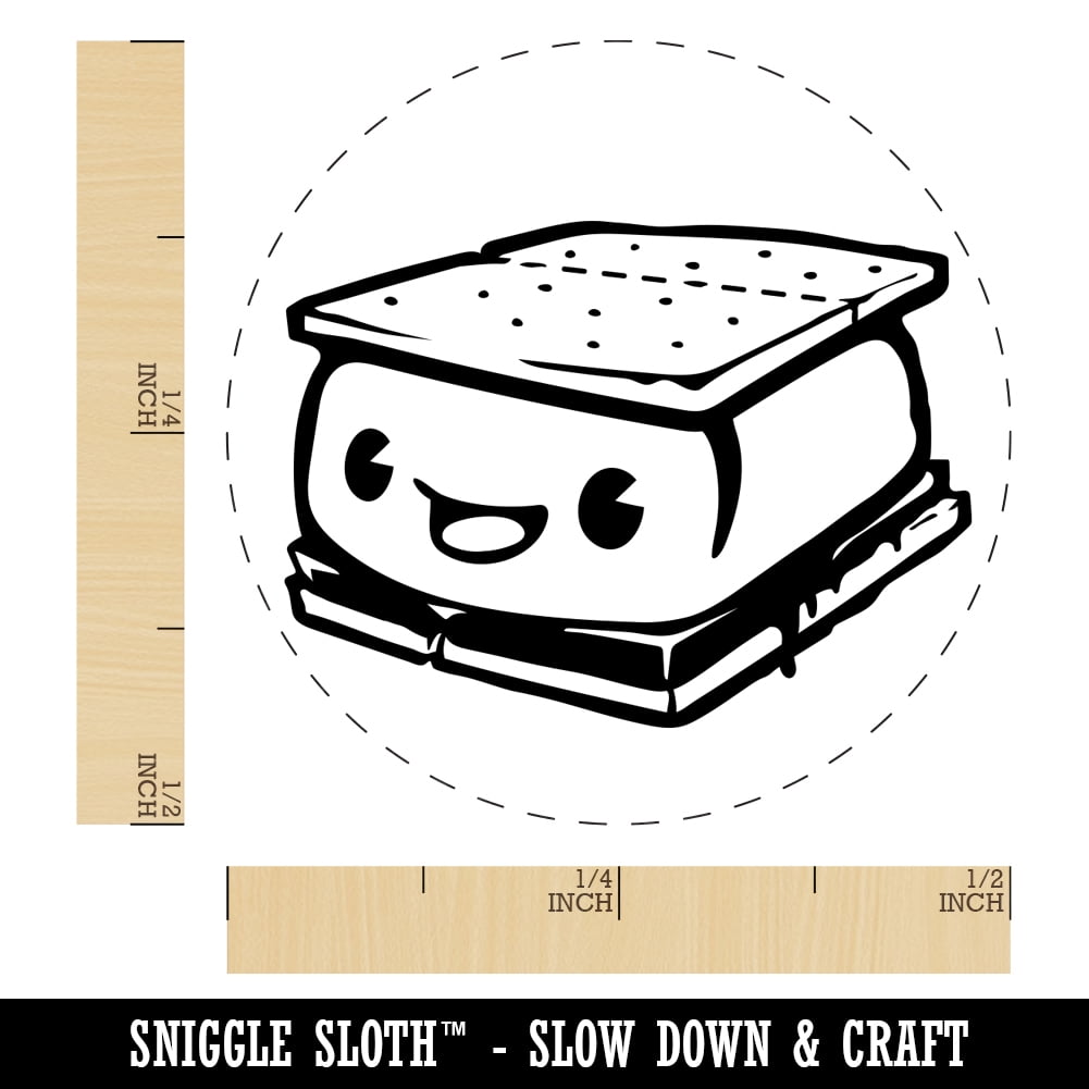 Cute Kawaii S'mores Marshmallow Self-Inking Rubber Stamp Ink Stamper - Fuchsia Ink - Mini 1/2 Inch