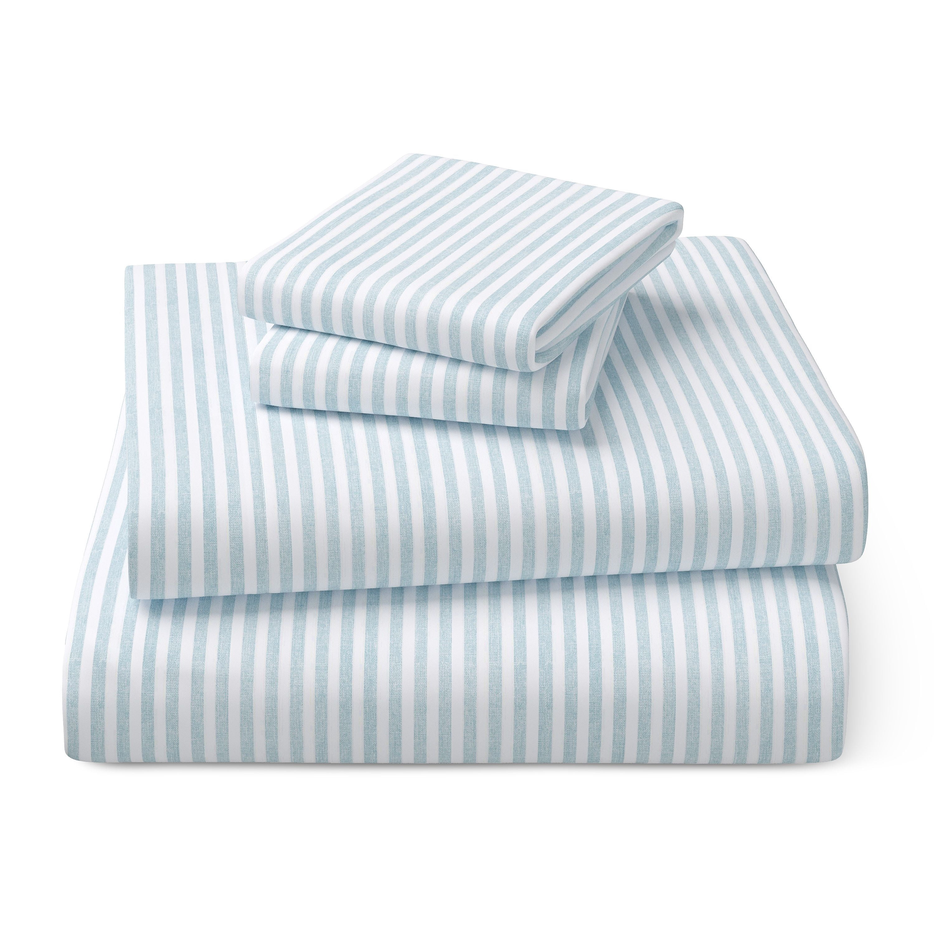 Mainstays Kids Microfiber Bed Sheet Set, Full, Aqua Stripe, 4 Pieces