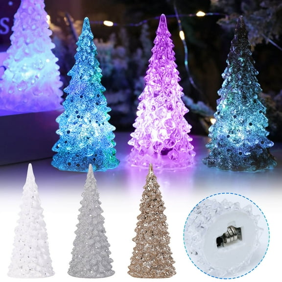 Viflosae Christmas Decorations Indoor 1 Piece Christmas Tree Colorful LED Acrylic Night Christmas Decoration 17cm Halloween Party Favors Holiday