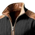 thumbnail image 5 of gbyLJF Men's Zipper Jackets Long Sleeve Leather Patchwork Tops Coats Fleece Stand Up Collar Color Blocked Jacket with Pockets, 5 of 5