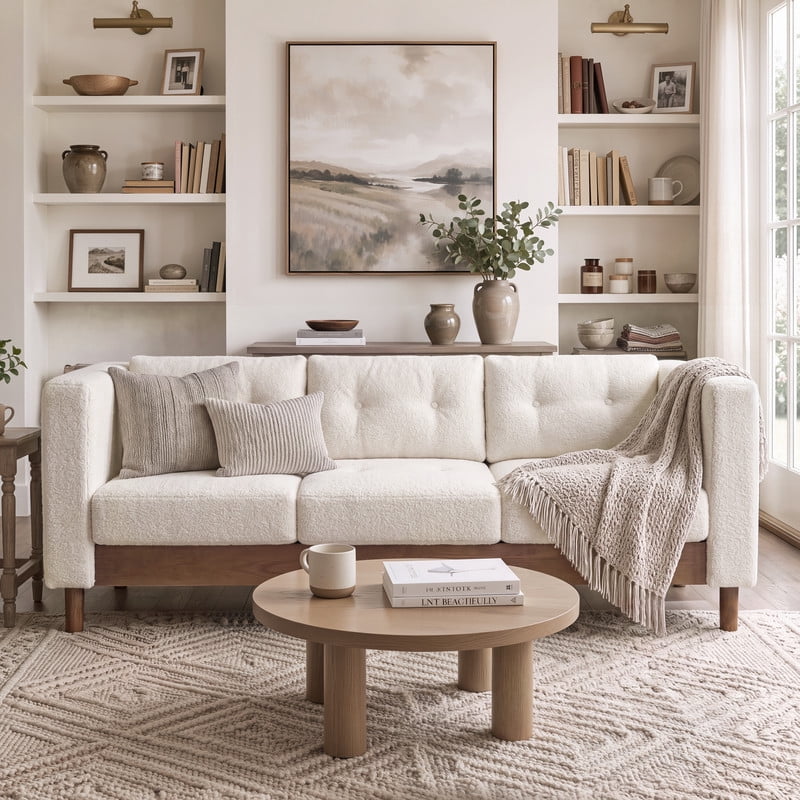 78" Modern Upholstered 3-Seater Sofa with Solid Wood Legs, Chenille Soft Couch with Square Arms & Tufted Pillow Back