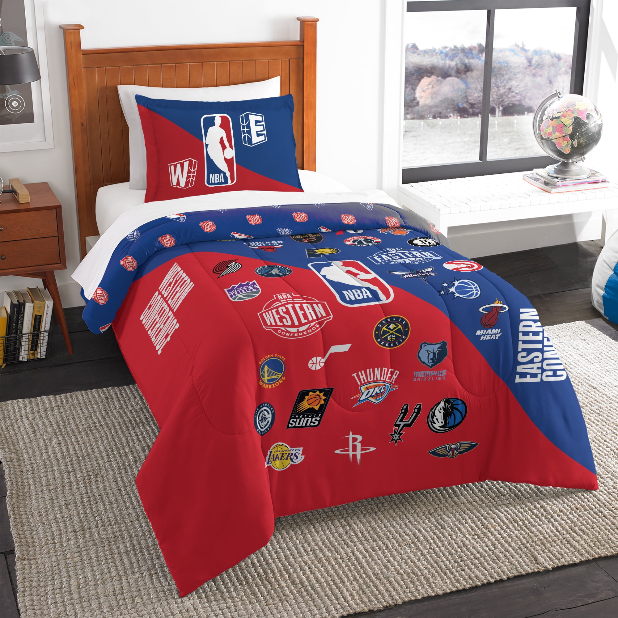 NBA Multi Team E W Split Twin/Full Comforter Set with Pillowcase