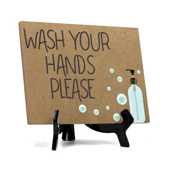 Signs ByLITA Wash Your Hands Please, Hygiene Sign, 6" x 8" (Tan)