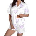 thumbnail image 2 of Vetsdori Womens Short Sleeve Pajamas Sets Heart Print 2 Pieces Homewear Casual Button up Loungewear Summer Shorts & Top,Sleepwear Pockets Pajamas for Women Soft, 2 of 8