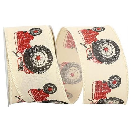 Reliant Ribbon - 93083W-065-40F Tractor Linen 2 Wired Edge Rd Ribbon Red 2-1/2 Inch 10 Yards