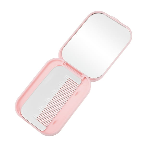 Peine de espejo plegable duradero para mujeres de 1 pieza para cabello rizado y lacio en color rosa