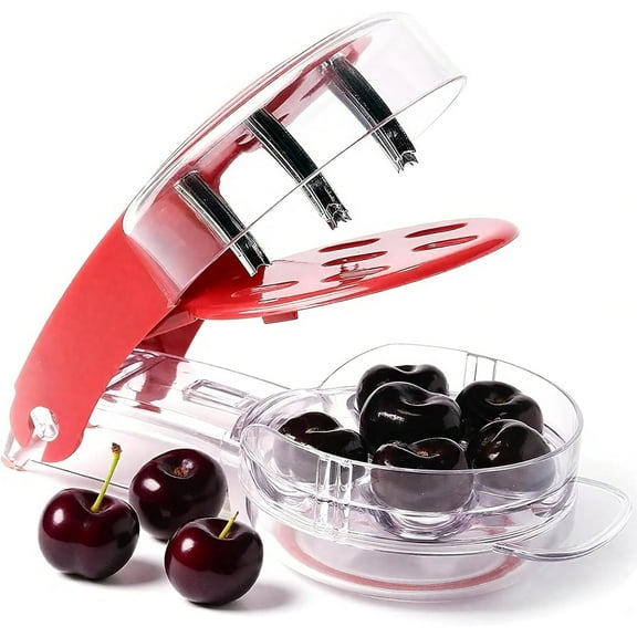 Cherry Pitter, Siloon Cherry Pitter Tool Corer Stainless Steel with Lock Design, Saving time and Enjoy Cherry Jam(Anti-juice Splash)-Red