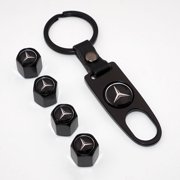 US85 Universal Mercedes-Benz Logo Emblem Auto Car Wheel Tire Air Valve Caps + Wrench Keychain Metal Stem Dust Cover Accessories Decoration Birthday Gift (Black)