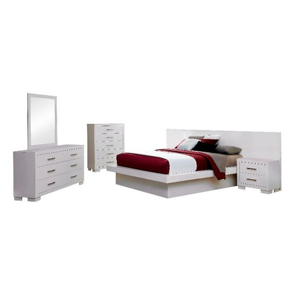 Pemberly Row 5-Piece Wood Queen Platform Bedroom Set in White