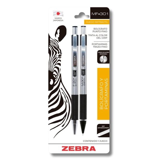 Juego de Bolígrafo y Portaminas Zebra MF-301 Retráctil Punto fino 0,7 mm Acero inoxidable 2 Piezas