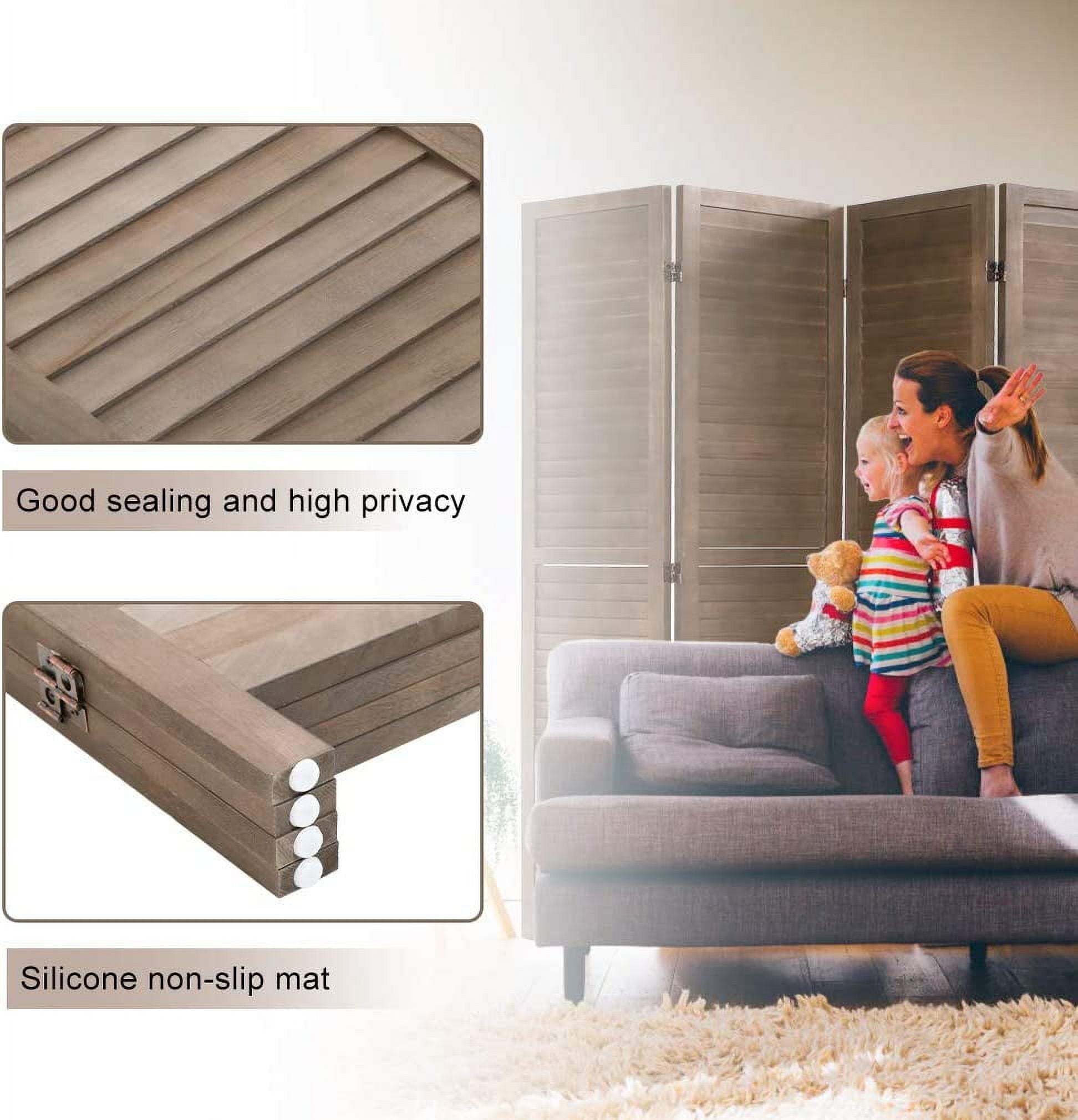 FDW Room Divider Partition 4 Panel Privacy Screen Folding Screen Wood Frame Screen for Home Office Bedroom,Brown