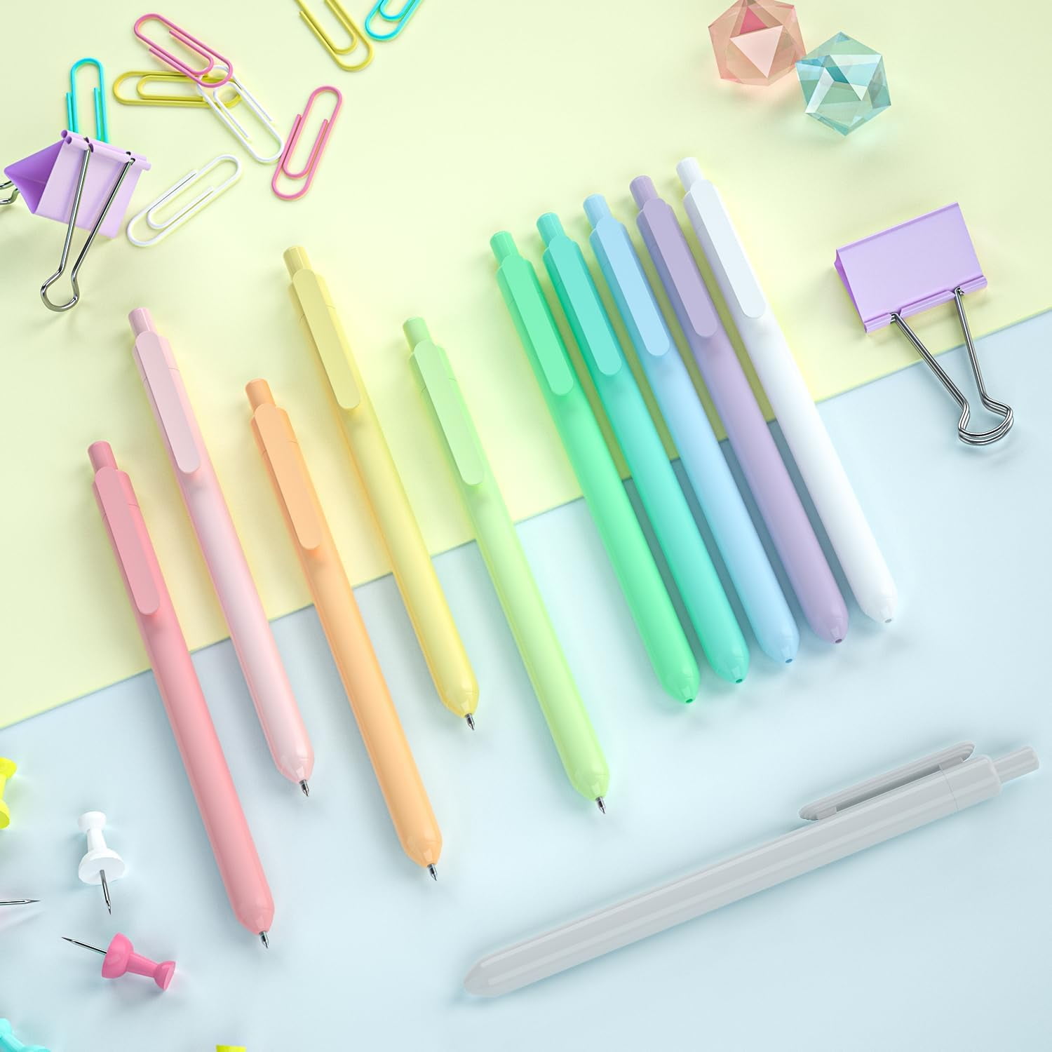 (3 pack) Retractable Pastel Gel Ink Pens, Shuttle Art 11 Pack Black Ink Pens, Cute Pens 0.5mm Fine Point for Writing Journaling Taking Notes
