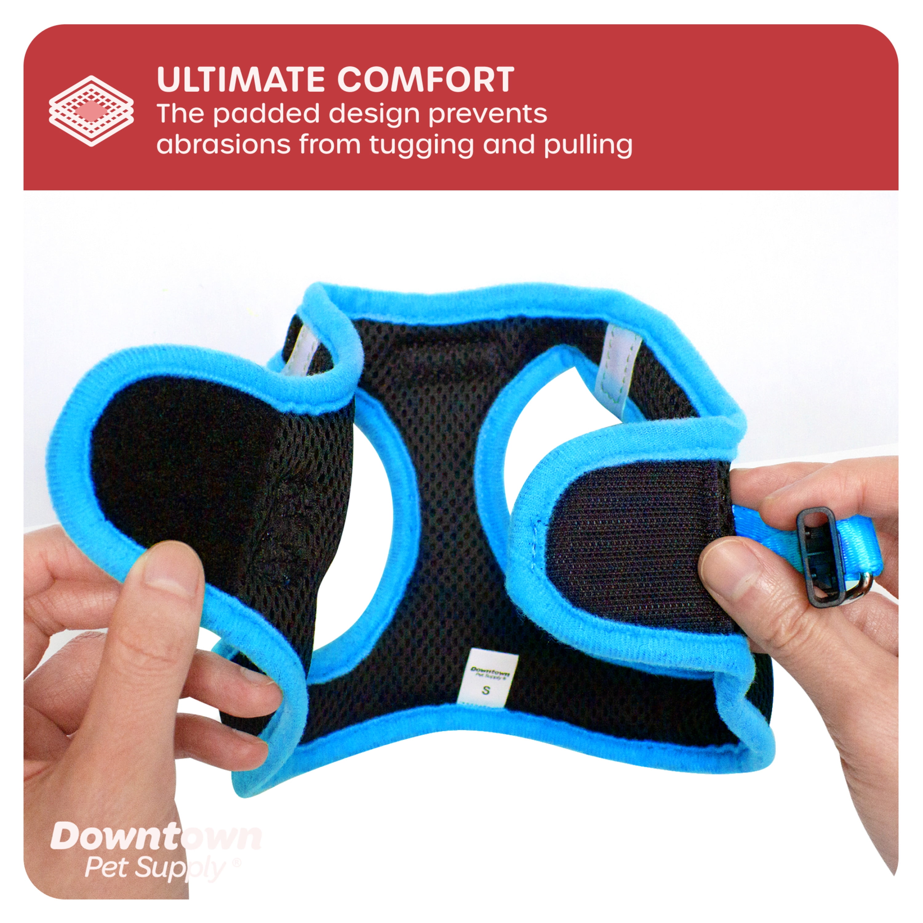 Downtown Pet Supply Step In Dog Harness For Small Dogs No Pull, Large, Black w/ Cobalt Blue Trim