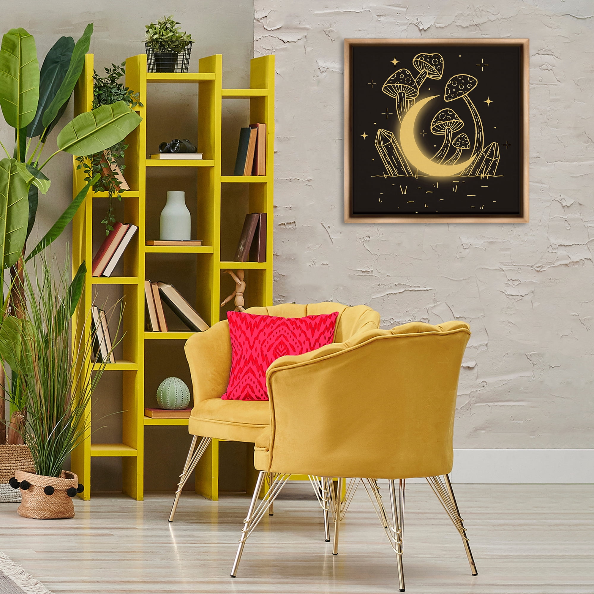 Stupell Industries Moon In The Shroom Plants & Flowers Painting Brown Floater Framed Canvas Art Print Wall Art, 25 x 25
