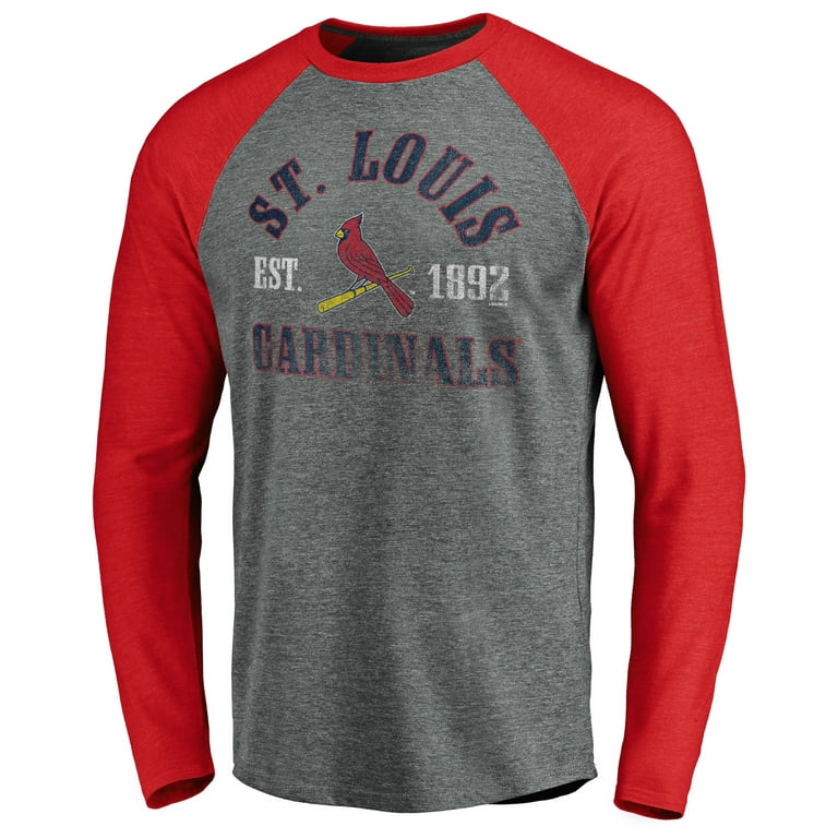 Men's Fanatics Branded Heathered Gray/Heathered Red St. Louis Cardinals  Team Issued Raglan Long Sleeve T-Shirt 