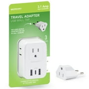 Merkury Innovations 6 Outlet Surge Protector with EU Travel Adapter, 3 AC Outlets, 2 USB-A & 1 USB-C