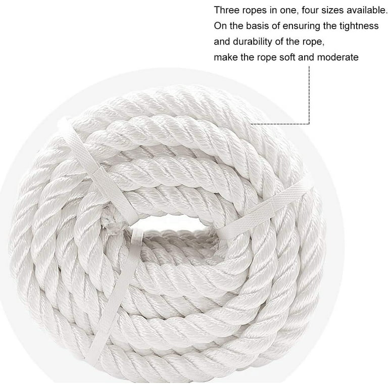 Premium White Twisted Nylon Rope (1.25 Inch x 100 Feet) - Multipurpose  Utility Line 